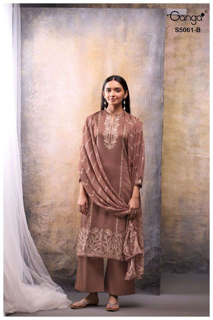 CEYSHA SERIES 5061 BY GANGA DESIGNER PRINTED WITH HAND WORK AND SCHIFFLI EMBROIDERY WORK COTTON SATIN SUITS ARE AVAILABLE AT WHOLESALE PRICE