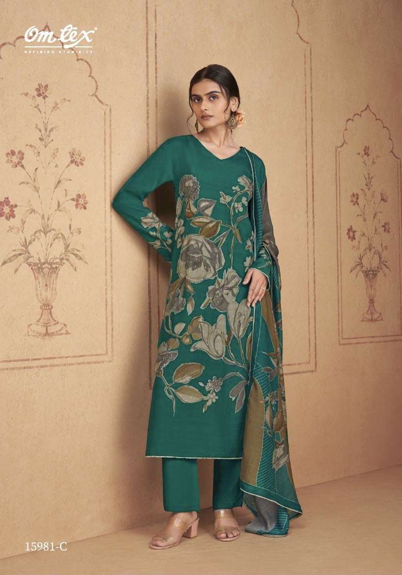 CLARISSA SERIES 15981 BY OMTEX DESIGNER DIGITAL PRINTED AND HAND WORK RADIANT SILK SUITS ARE AVAILABLE AT WHOLESALE PRICE 