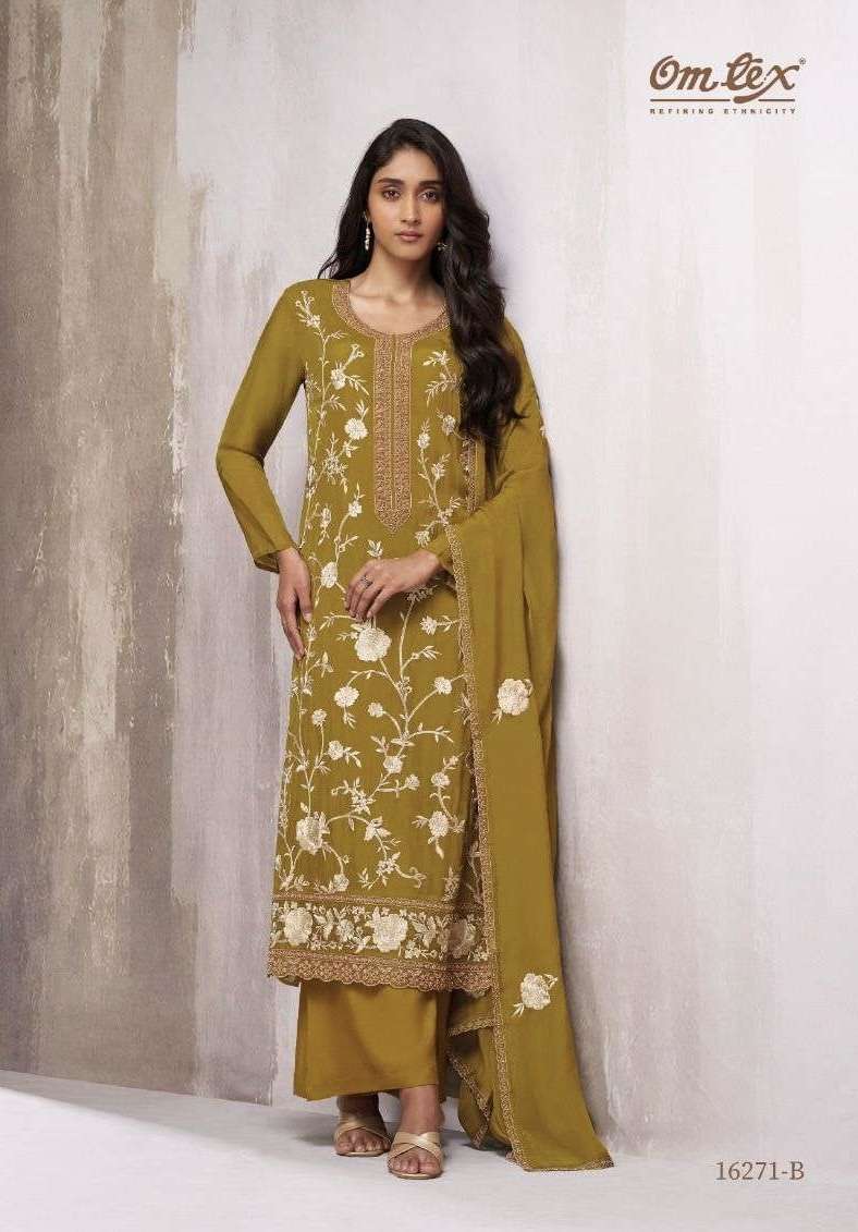 COSTANZA SERIES 16271 BY OMTEX DESIGNER EMBODY AND LACE BEADS WORK ORGANZA SUITS ARE AVAILABLE AT WHOLESALE PRICE 