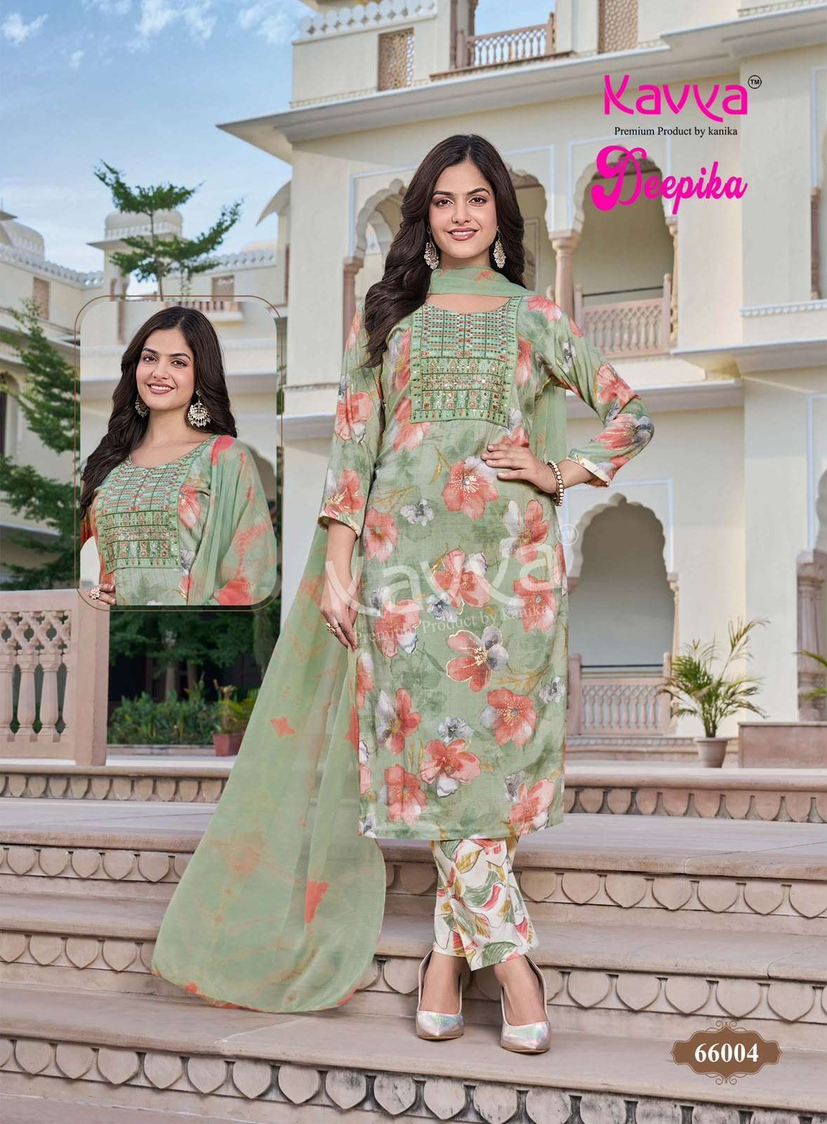 DEEPIKA VOL-66 SERIES 66001 TO 66010 BY KAVYA DESIGNER PRINTED AND WORK CAPSULE KURTI WITH BOTTOM AND DUPATTA ARE AVAILABLE AT WHOLESALE PRICE