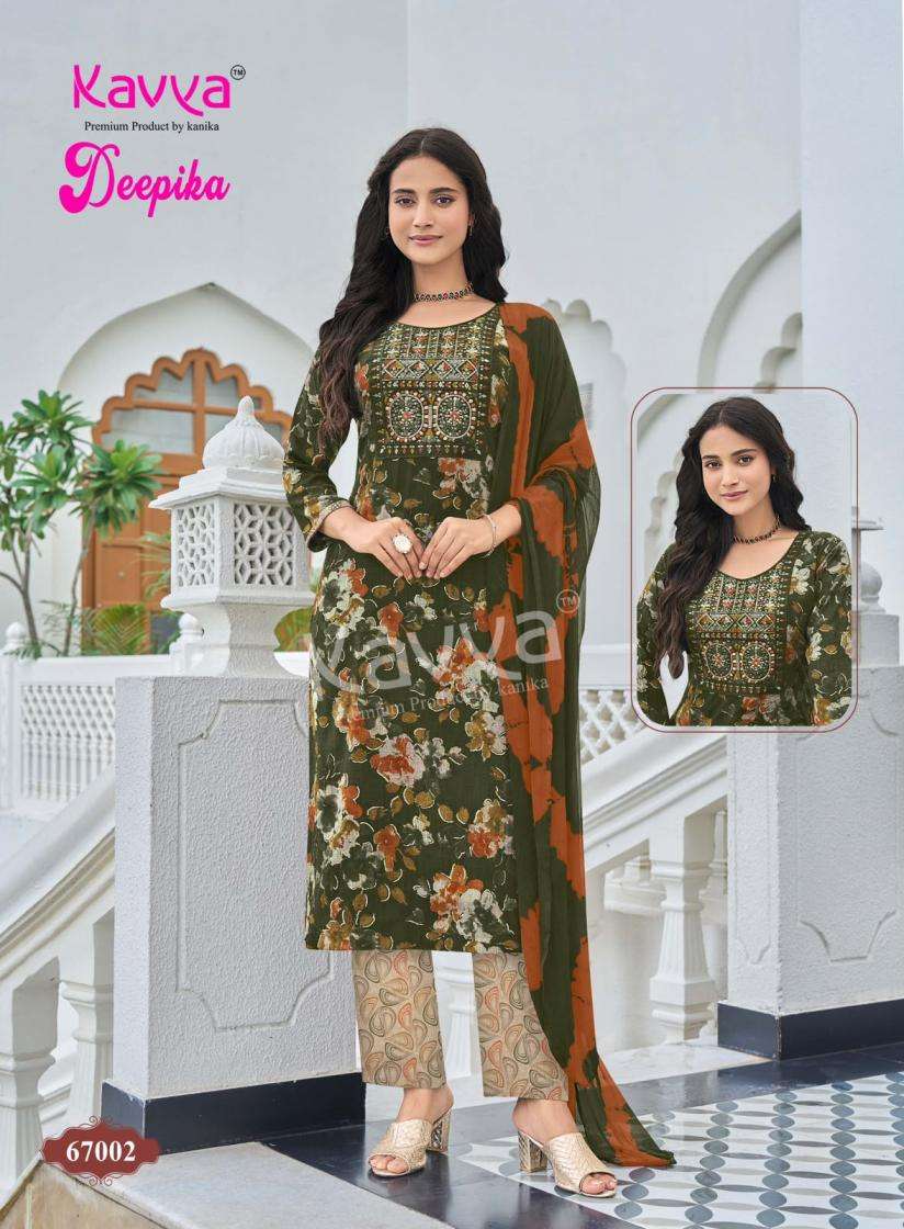 DEEPIKA VOL-67 SERIES 67001 TO 67010 BY KAVYA DESIGNER PRINTED AND WORK CAPSULE KURTI WITH BOTTOM AND DUPATTA ARE AVAILABLE AT WHOLESALE PRICE