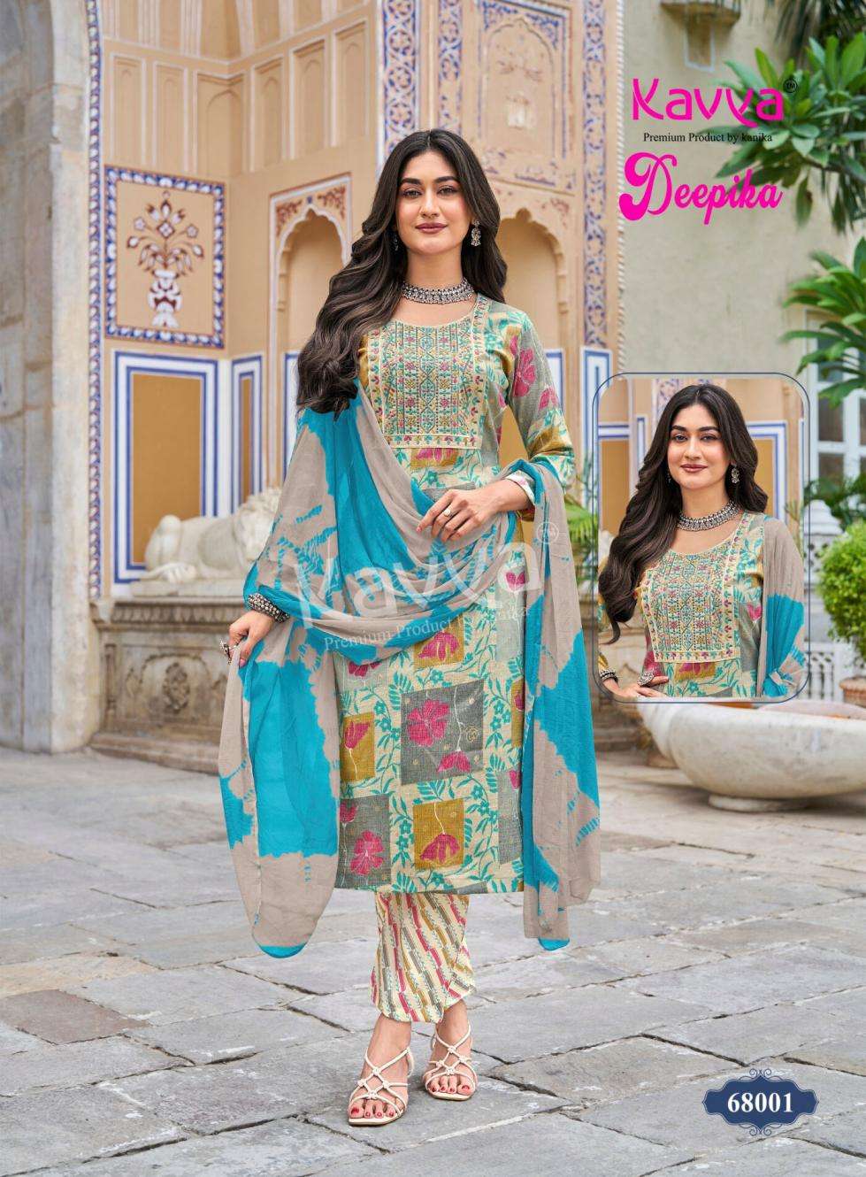 DEEPIKA VOL-68 SERIES 68001 TO 68010 BY KAVYA DESIGNER PRINTED AND WORK CAPSULE KURTI WITH BOTTOM AND DUPATTA ARE AVAILABLE AT WHOLESALE PRICE