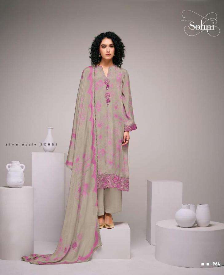 ELIRA SERIES 961 TO 964 BY SOHNI KIMORA DESIGNER DIGITAL PRINTED AND RESHAM EMBROIDERY WORK CHINON SUITS ARE AVAILABLE AT WHOLESALE PRICE