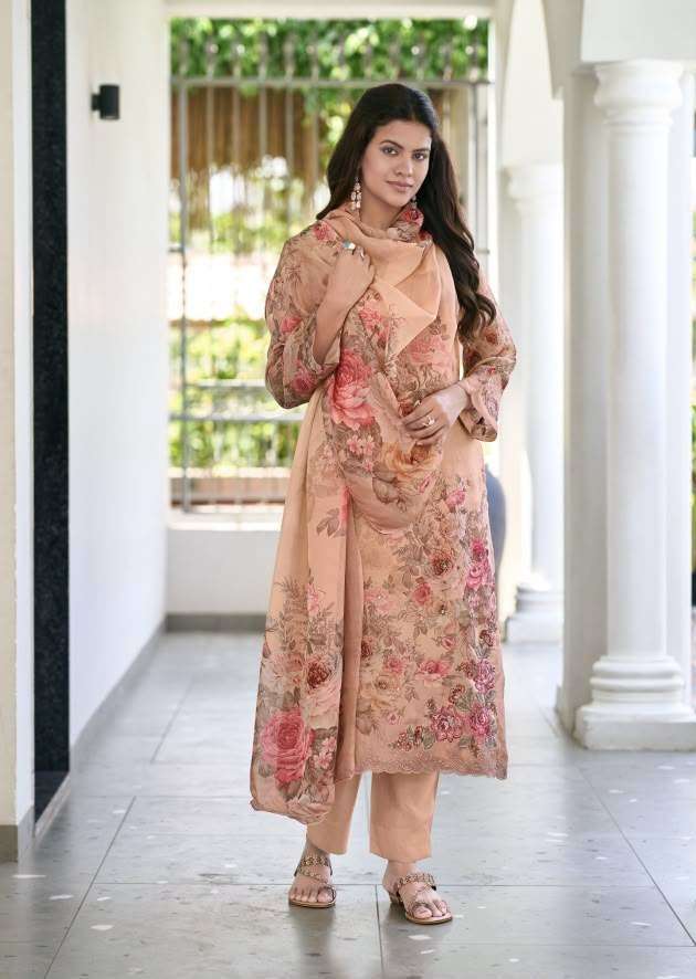 ELNAAZ SERIES 7904 BY SIMAR DESIGNER DIGITAL PRINTED WITH EMBROIDERY AND HAND WORK VISCOSE TWILL ORGANZA SUITS ARE AVAILABLE AT WHOLESALE PRICE 