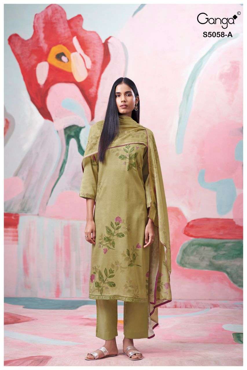 ELYSIA SERIES 5058 BY GANGA DESIGNER PRINTED WITH HAND WORK AND HAND EMBROIDERY SUITS ARE AVAILABLE AT WHOLESALE PRICE
