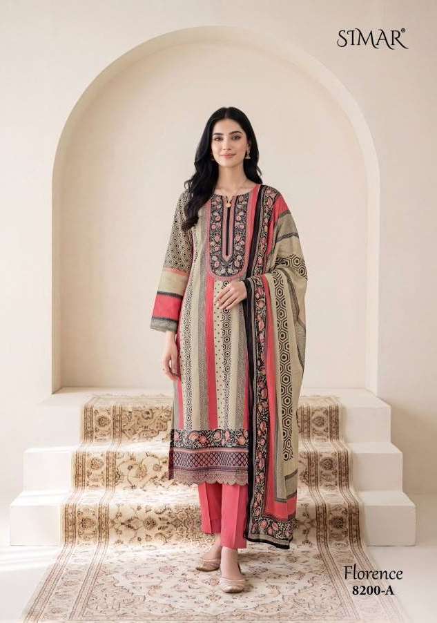 FLORENCE SERIES 8200 BY SIMAR DESIGNER DIGITAL PRINTED AND EMBROIDERY WORK VISCOSE MUSLIN SUITS ARE AVAILABLE AT WHOLESALE PRICE