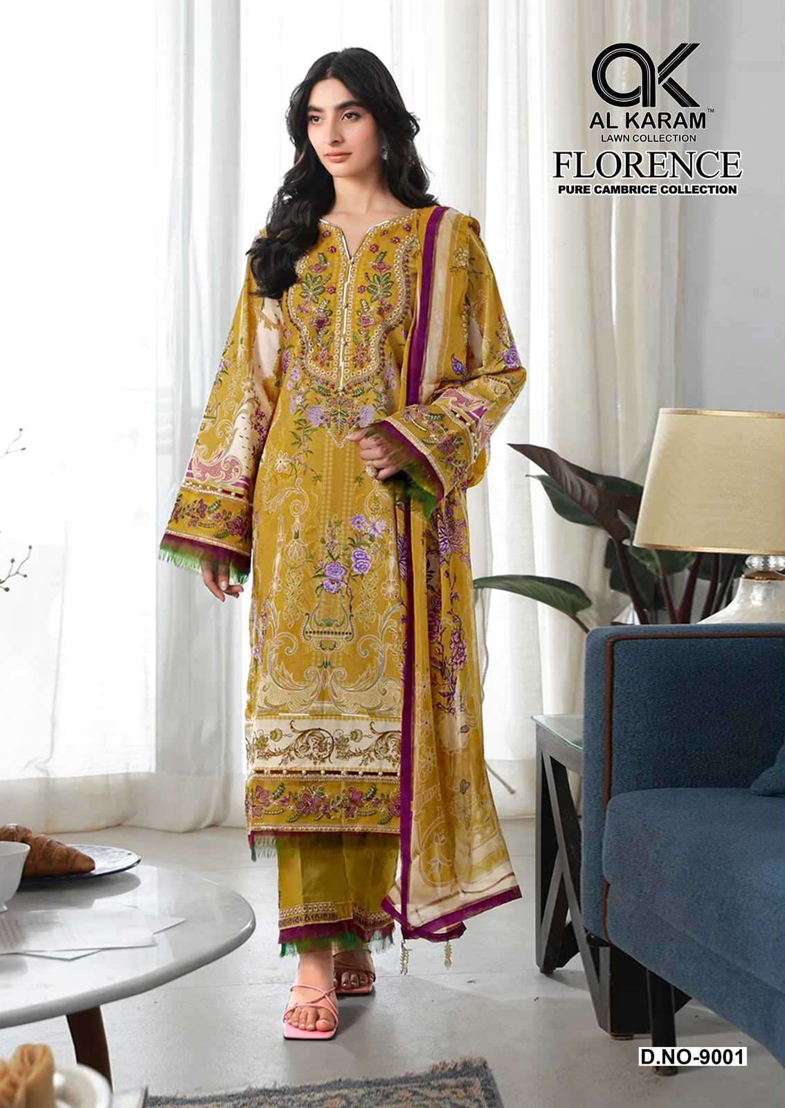 FLORENCE VOL-9 SERIES 9001 TO 9006 BY AL KARAM DESIGNER CAMBRIC COTTON PRINTED SUITS ARE AVAILABLE AT WHOLESALE PRICE