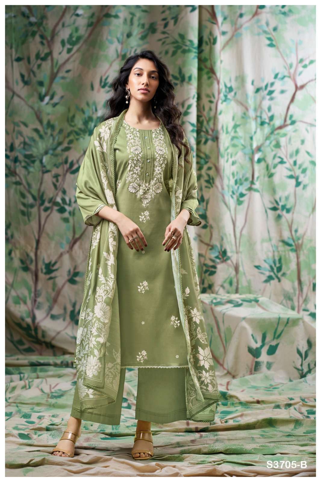 GISELLE SERIES 3705 BY GANGA DESIGNER HAND EMBROIDERY AND HAND WORK COTTON SATIN SUITS ARE AVAILABLE AT WHOLESALE PRICE