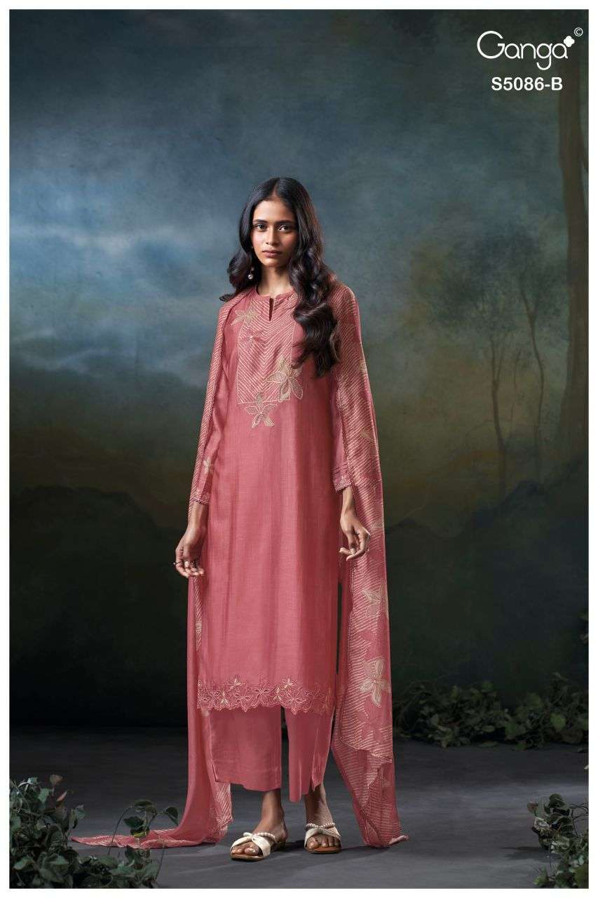 GIVANNA SERIES 5086 BY GANGA DESIGNER PRINTED WITH EMBROIDERY WORK BEMBERG SILK SUITS ARE AVAILABLE AT WHOLESALE PRICE