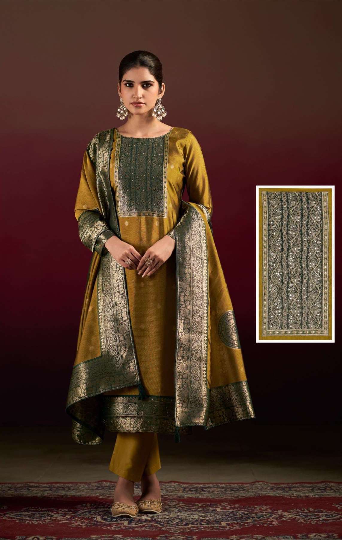 GURLEEN SERIES 60001 TO 60003 BY KESAR DESIGNER HAND WORK SILK JACQUARD WOVEN SUITS ARE AVAILABLE AT WHOLESALE PRICE