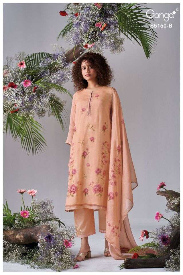 HELOISE SERIES 5150 BY GANGA DESIGNER PRINTED WITH HAND WORK AND HAND EMBROIDERY WORK ORGANZA SILK SUITS ARE AVAILABLE AT WHOLESALE PRICE