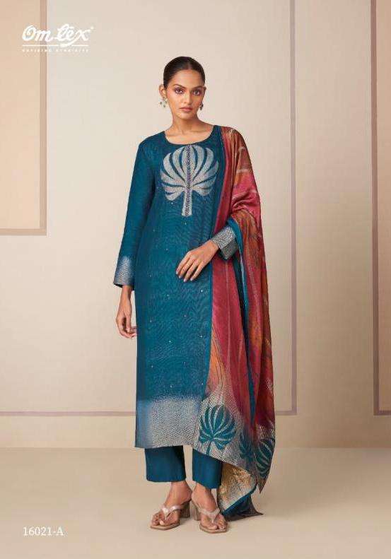 HITAKSHI SERIES 16021 BY OMTEX DESIGNER DIGITAL PRINTED WITH HAND WORK SILK JACQUARD SUITS ARE AVAILABLE AT WHOLESALE PRICE