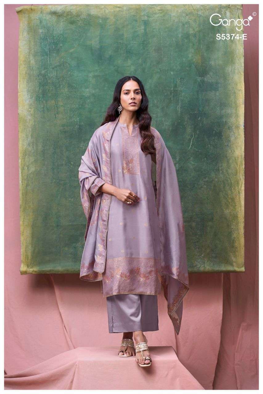 HIYANA SERIES 5374 BY GANGA DESIGNER HAND WORK AND HAND EMBROIDERY WORK VISCOSE WOVEN SILK JACQUARD SUITS ARE AVAILABLE AT WHOLESALE PRICE 