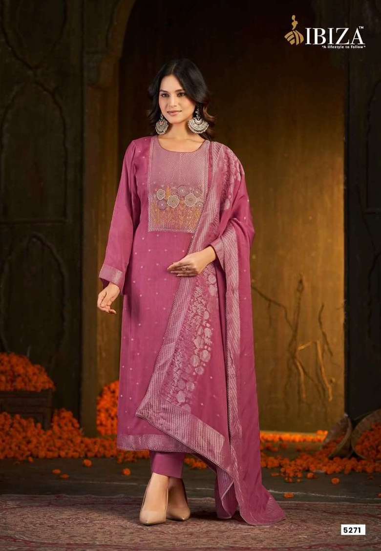 INARA SERIES 5271 BY IBIZA DESIGNER HAND WORK BANARASI SILK JACQUARD SUITS ARE AVAILABLE AT WHOLESALE PRICE