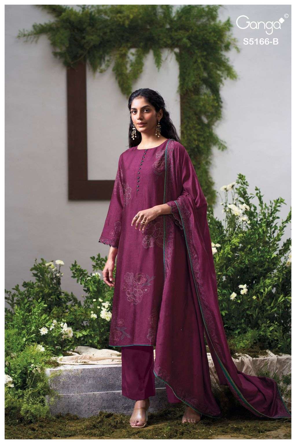 INES SERIES 5166 BY GANGA DESIGNER PRINTED WITH HAND WORK AND HAND EMBROIDERY WORK BEMBERG RUSSIAN SILK SUITS ARE AVAILABLE AT WHOLESALE PRICE