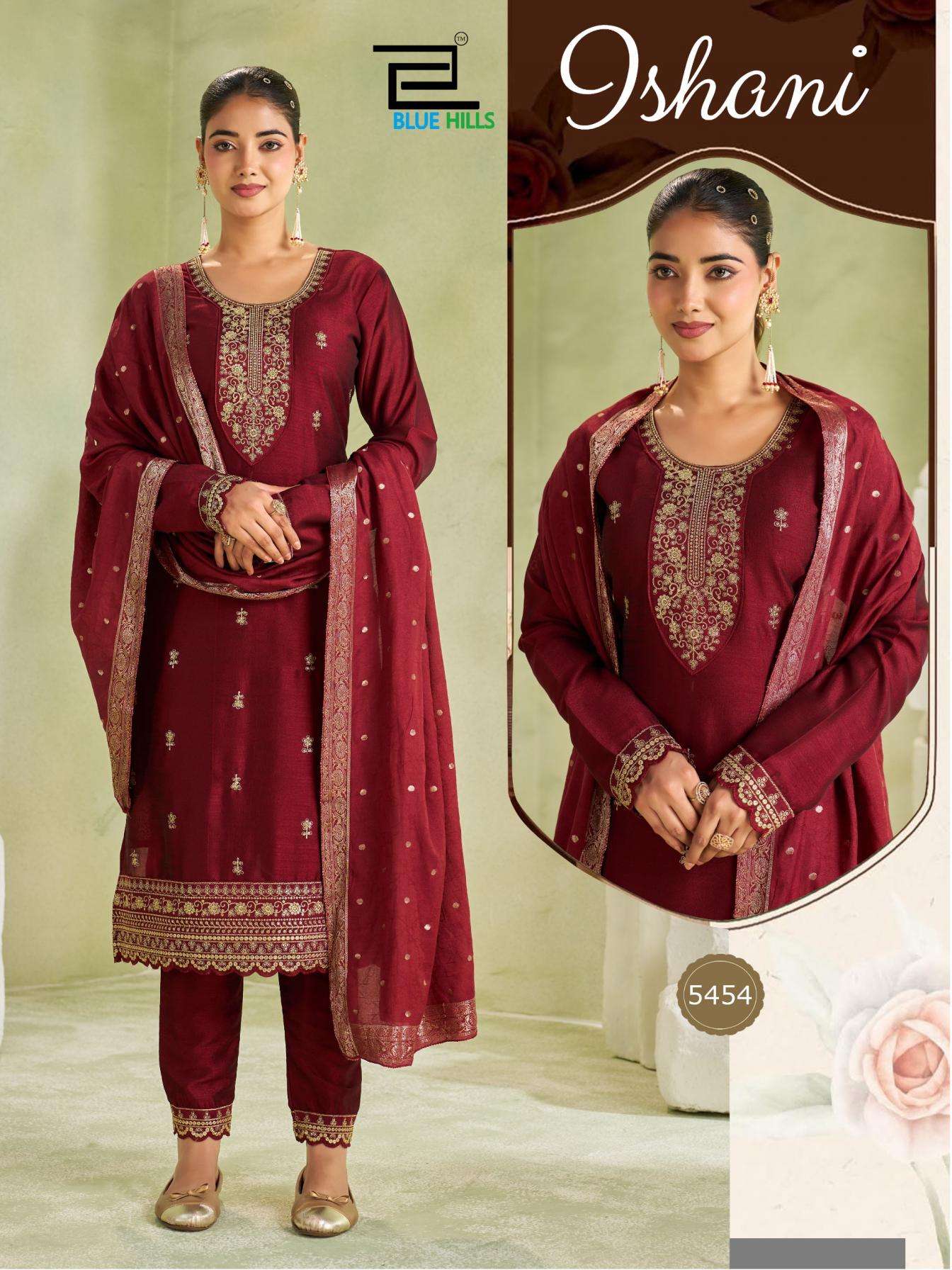 ISHANI SERIES 5453 TO 5456 BY BLUE HILLS DESIGNER ZARI SEQUENCE WORK VICHITRA TOP WITH BOTTOM AND DUPATTA ARE AVAILABLE AT WHOLESALE PRICE 