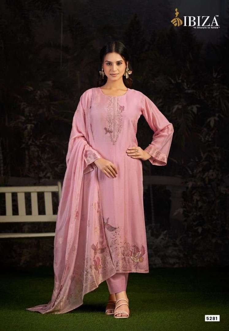 ISHARA SERIES 5281 TO 5284 B Y IBIZA DESIGNER HAND WORK BANGLORY SILK JACQUARD SUITS ARE AVAILABLE AT WHOLESALE PRICE