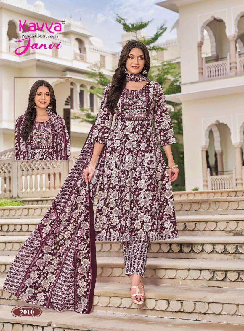 JANVI VOL-2 SERIES 2001 TO 2010 BY KAVYA DESIGNER PRINTED COTTON ANARKALI TOP WITH BOTTOM AND DUPATTA ARE AVAILABLE AT WHOLESALE PRICE