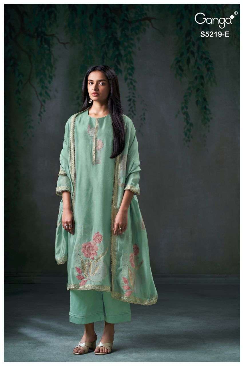JEESHLA SERIES 5219 BY GANGA DESIGNER HAND EMBROIDERY AND HAND WORK VISCOSE WIVEN JACQUARD SUITS ARE AVAILABLE AT WHOLESALE PRICE