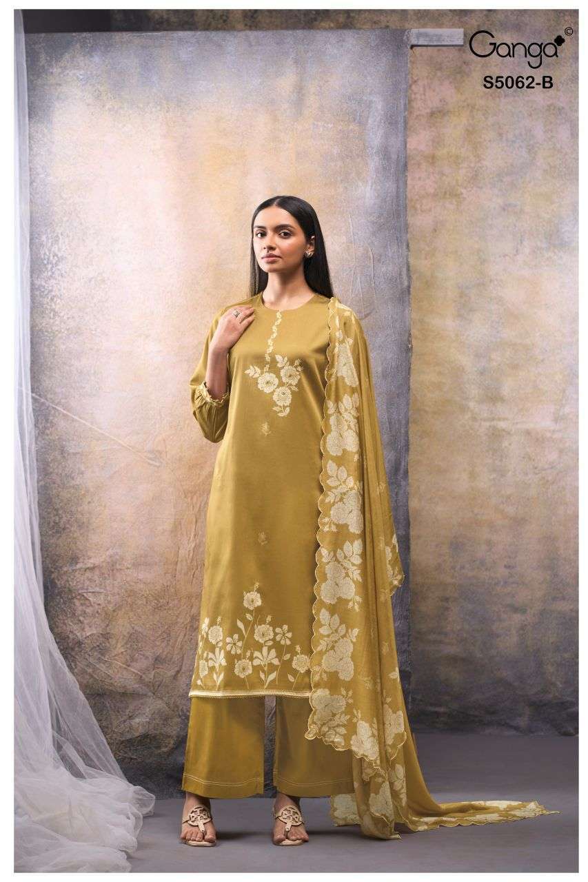 JIVISHA SERIES 5062 BY GANGA DESIGNER HAND WORK AND SCHIFFLI EMBROIDERY WORK COTTON SATIN SUITS ARE AVAILABLE AT WHOLESALE PRICE 