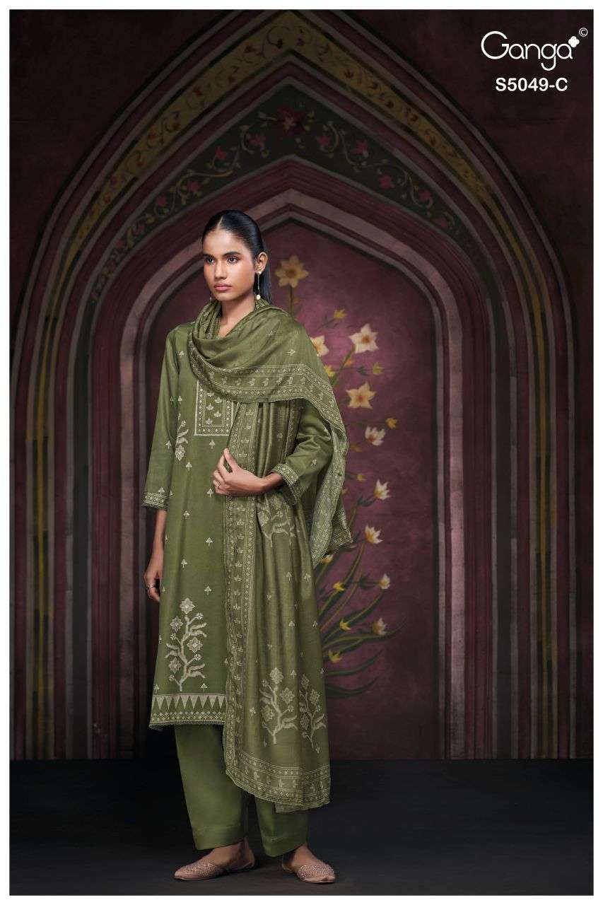 JOLIE SERIES 5049 BY GANGA DESIGNER PRINTED WITH HAND WORK AND HAND EMBROIDERY COTTON SATIN SUITS ARE AVAILABLE AT WHOLESALE PRICE