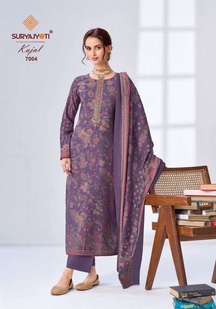 KAJAL VOL-7 SERIES 7001 TO 7006 BY SURYAJYOTI DESIGNER MODAL SILK DISCHARGE PRINT AND EMBROIDERY WORK SUITS ARE AVAILABLE AT WHOLESALE PRICE
