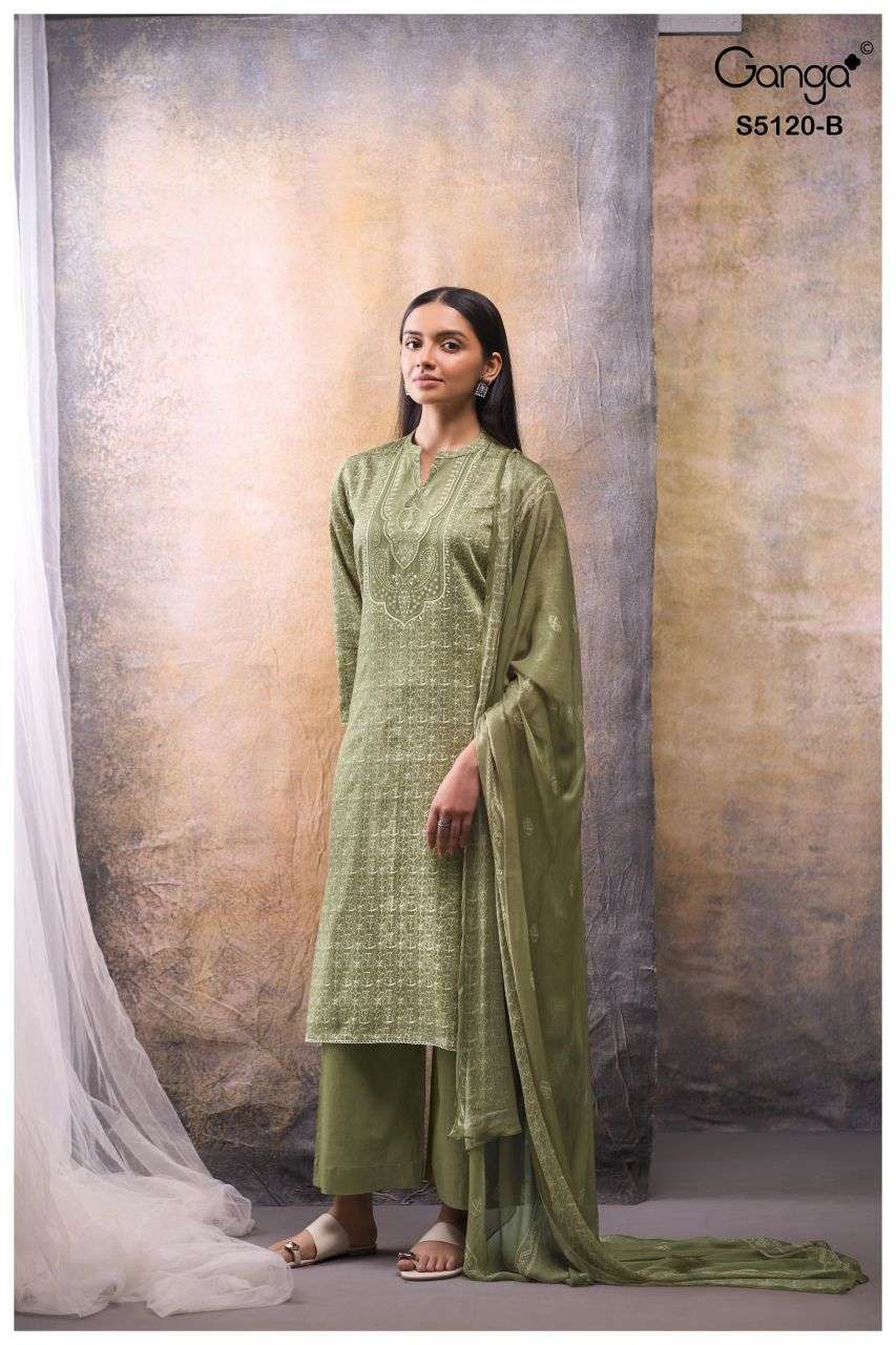 KAROLINA SERIES 5120 BY GANGA DESIGNER PRINTED WITH HAND EMBROIDERY WORK COTTON SATIN SUITS ARE AVAILABLE AT WHOLESALE PRICE