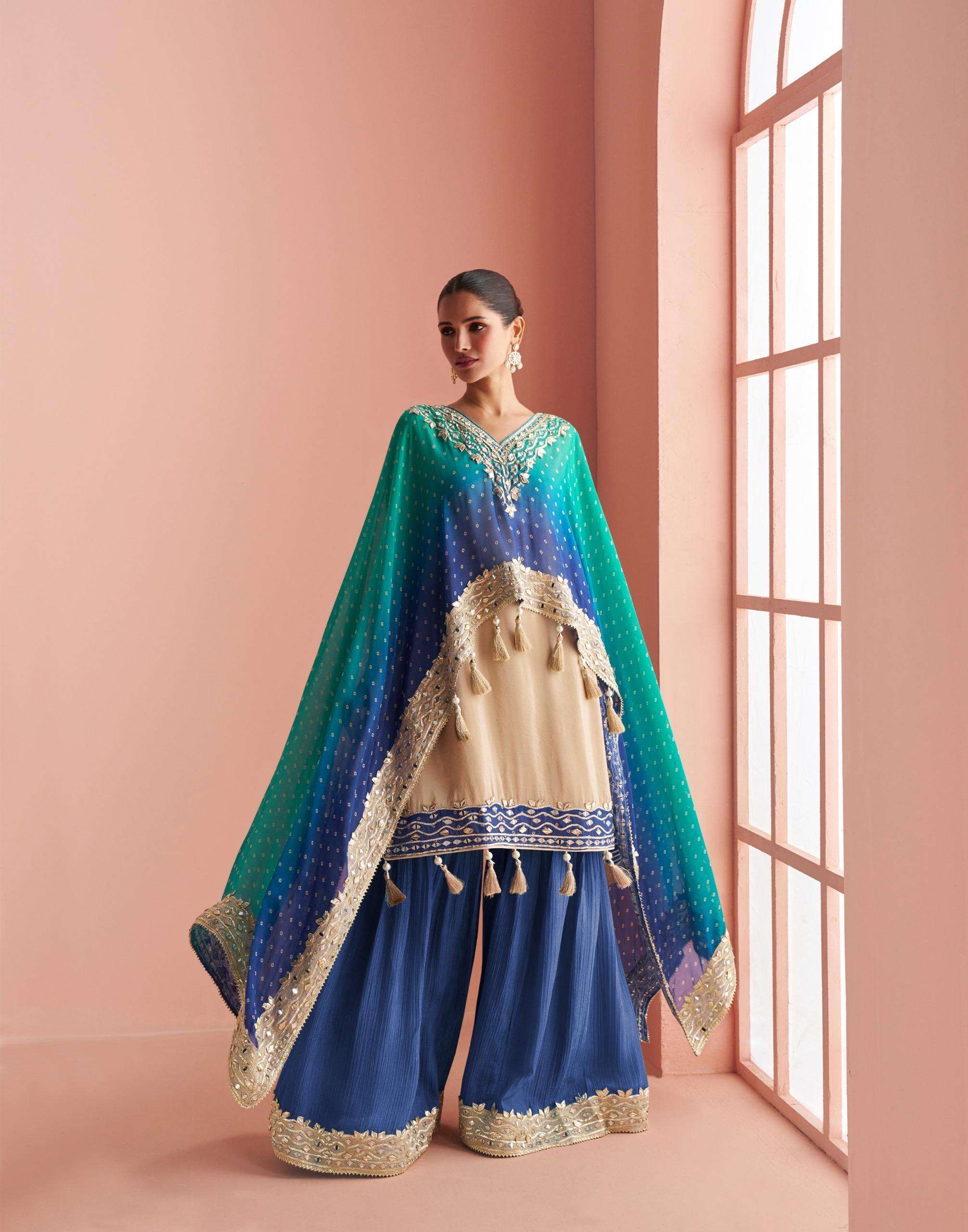 KAVERI SERIES 10119 TO 10120 BY SAYURI DESIGNER MIRROR WORK CHINON SILK KAFTAN AND SHARARA COLLECTION ARE AVAILABLE AT WHOLESALE PRICE