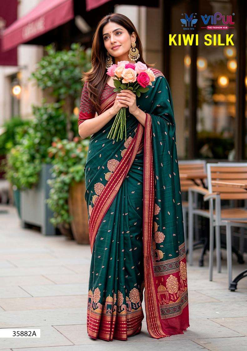 KIWI SILK SERIES 35882 SAREE BY VIPUL DESIGNER SILK SAREE ARE AVAILABLE AT WHOLESALE PRICE