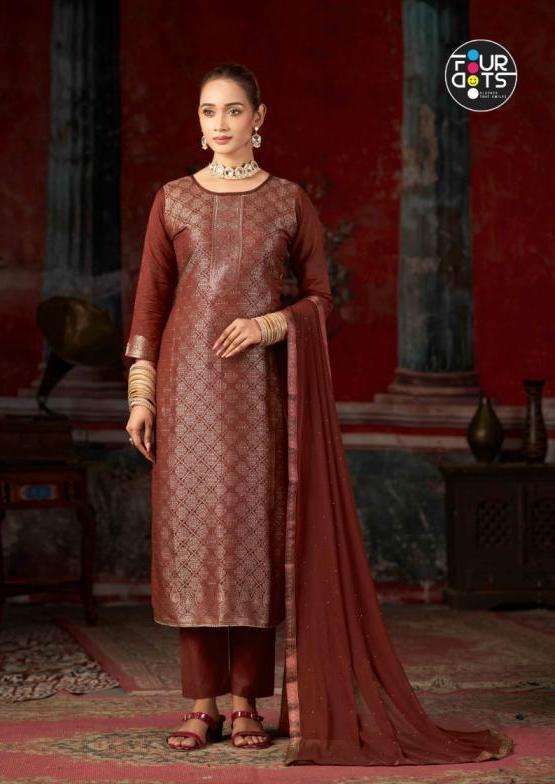 KOYAL VOL-10 SERIES 11021 TO 11024 BY FOUR DOTS DESIGNER HAND WORK MUSLIN JACQUARD SUITS ARE AVAILABLE AT WHOLESALE PRICE