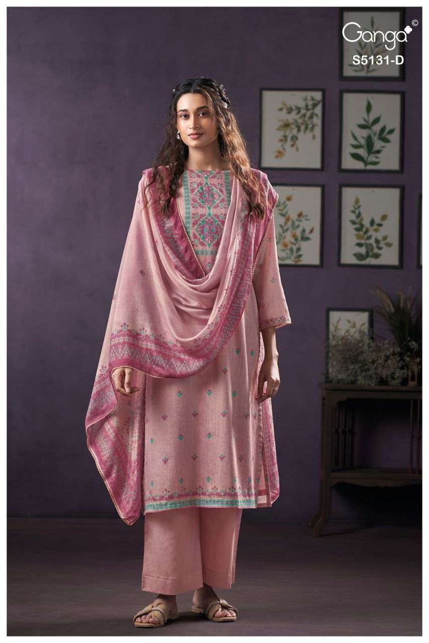 KRYSTEN SERIES 5131 BY GANGA DESIGNER PRINTED WITH HAND WORK AND HAND EMBROIDERY COTTON SATIN SUITS ARE AVAILABLE AT WHOLESALE PRICE