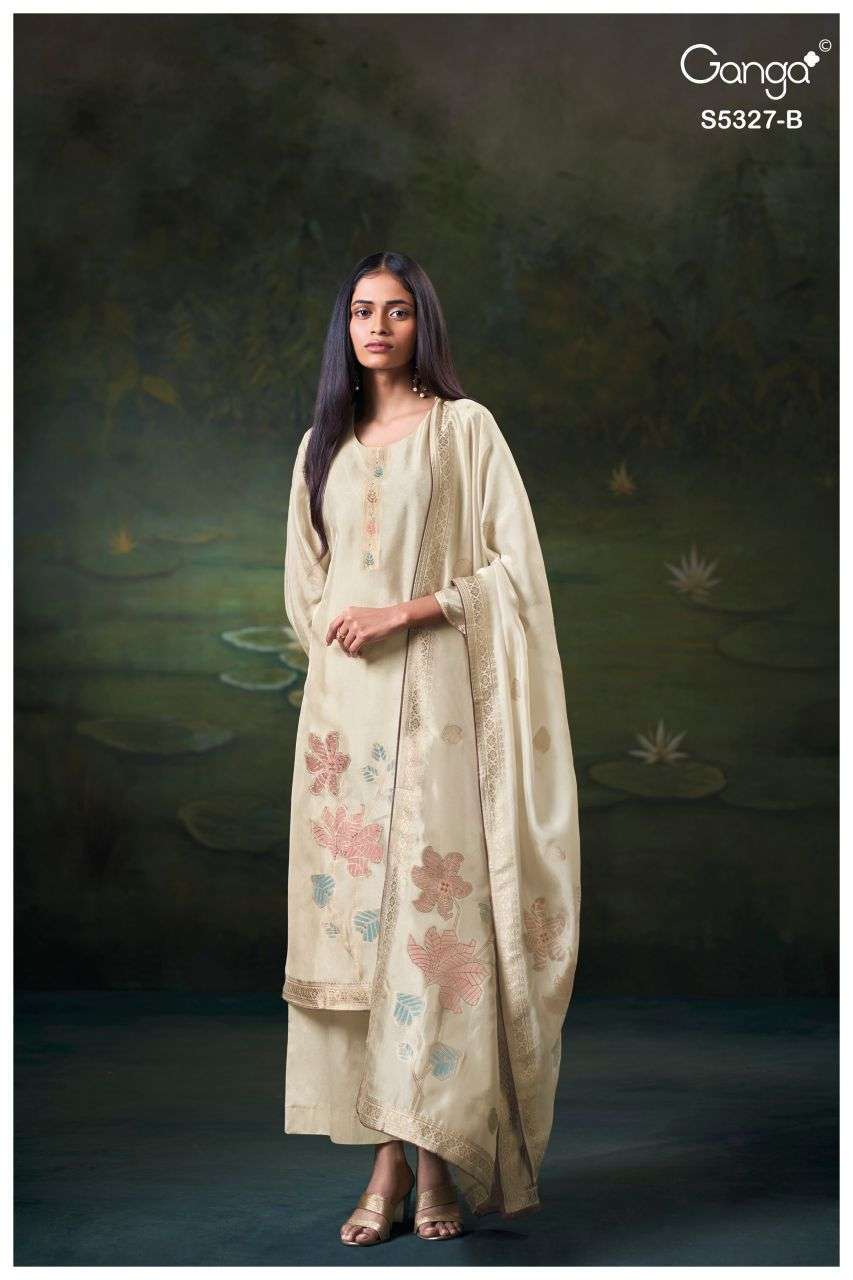 KYOKO SERIES 5327 BY GANGA DESIGNER EMBROIDERY WORK VISCOSE WOVEN SILK JACQUARD SUIT ARE AVAILABLE AT WHOLESALE PRICE 