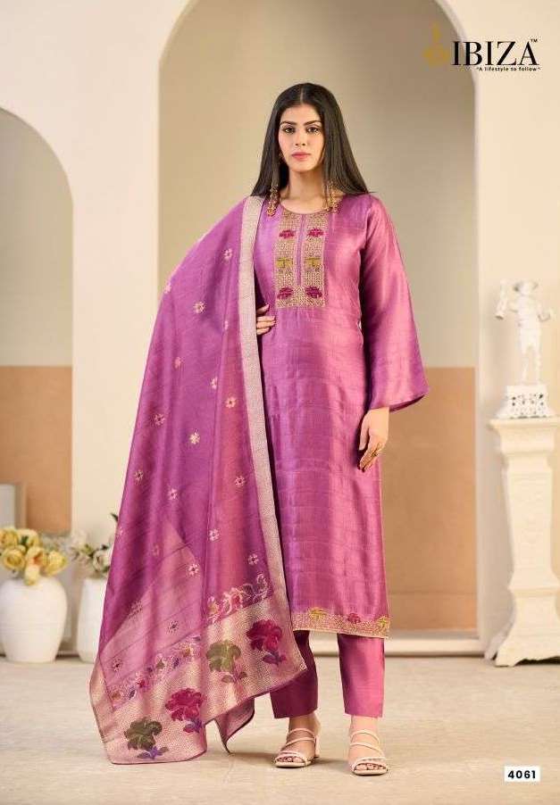 LUMINE SERIES 4061 TO 4064 BY IBIZA DESIGNER EMBROIDERY AND HAND WORK KOSA SILK SUITS ARE AVAILABLE AT WHOLESALE PRICE