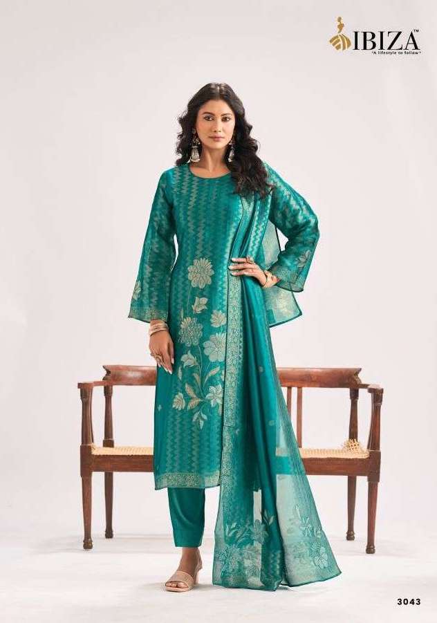 MAHRA SERIES 3041 TO 3044 BY IBIZA DESIGNER HAND WORK BANGLORY SILK JACQUARD SUITS ARE AVAILABLE AT WHOLESALE PRICE