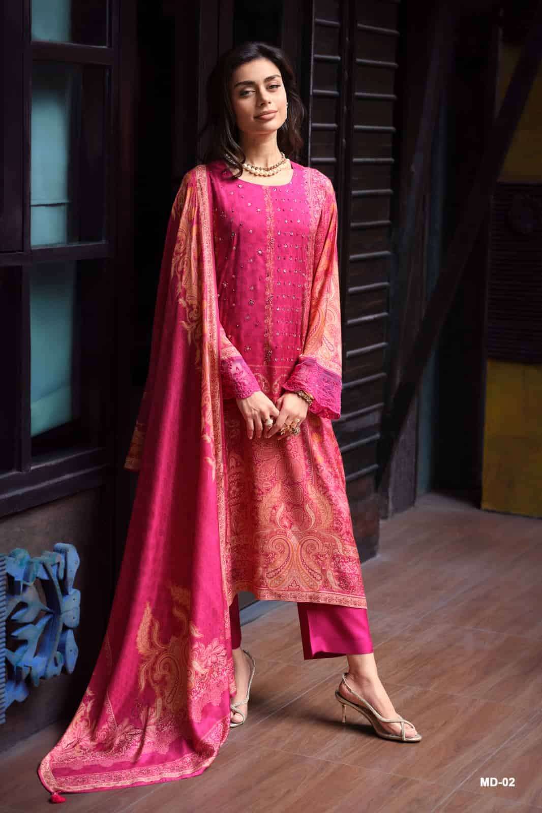 MANDARA SERIES 01 TO 04 BY VARSHA DESIGNER DIGITAL PRINTED AND HAND WORK VISCOSE MUSLIN SUIT ARE AVAILABLE ARE WHOLESALE PRICE