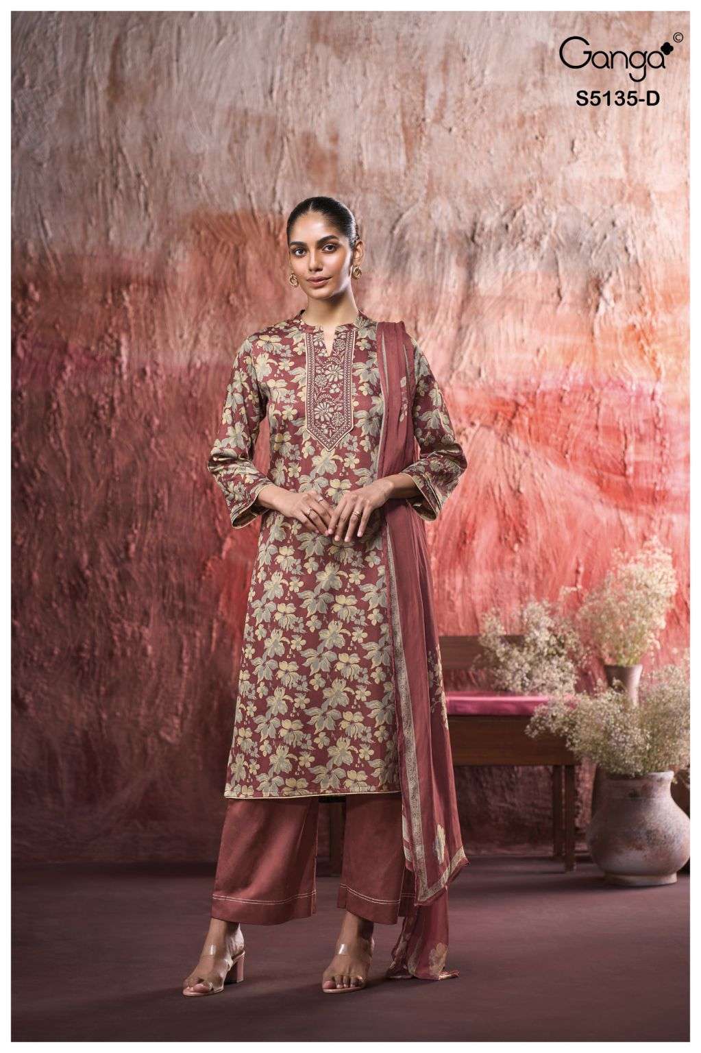 MASABA SERIES 5130 BY GANGA DESIGNER PRINTED AND EMBROIDERY WORK COTTON SATIN SUITS ARE AVAILABLE AT WHOLESALE PRICE