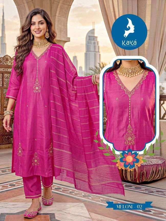 MELONI SERIES 01 TO 06 BY KAYA DESIGNER WORK SHIMMER TOP WITH BOTTOM AND DUPATTA ARE AVAILABLE AT WHOLESALE PRICE
