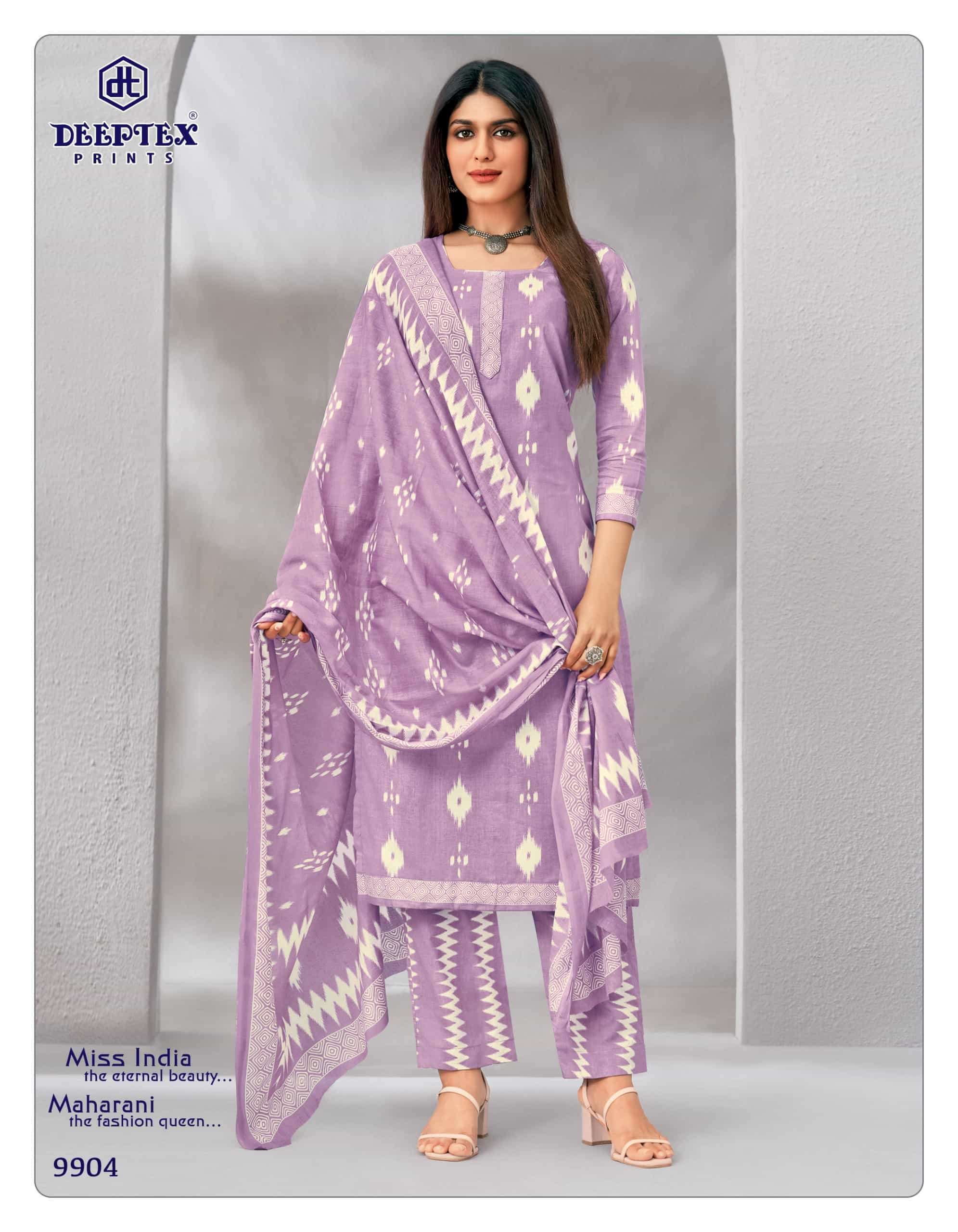 MISS INDIA VOL-99 SERIES 9901 TO 9916 BY DEEPTEX DESIGNER WITH PRINTED COTTON SUITS ARE AVAILABLE AT WHOLESALE PRICE