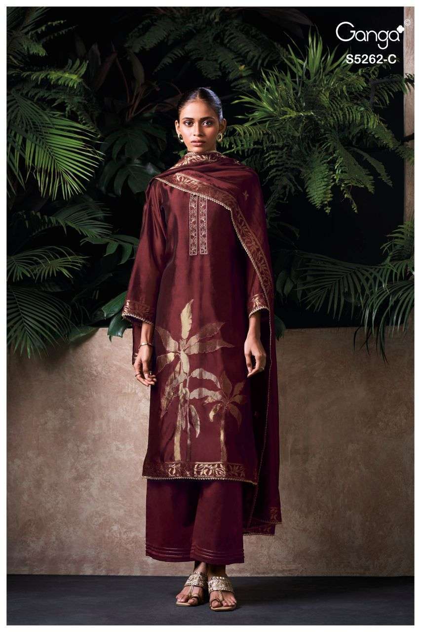 MYREN SERIES 5262 BY GANGA DESIGNER HAND EMBROIDERY AND HAND WORK VISCOSE WOVEN SILK JACQUARD SUITS ARE AVAILABLE AT WHOLESALE PRICE