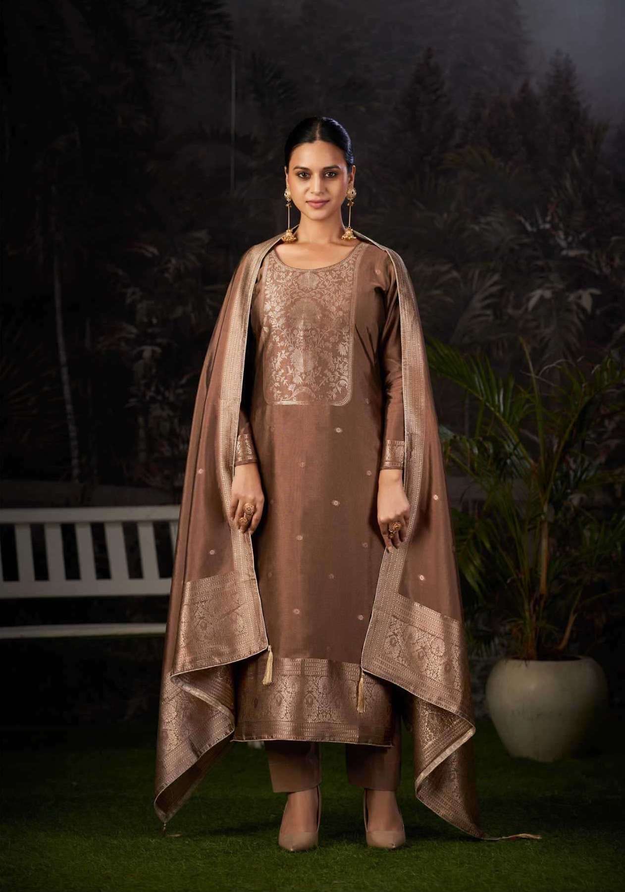 NAINA SERIES 72001 TO 72004 BY KESAR DESIGNER BEADS HAND WORK SILK JACQUARD WOVEN SUITS ARE AVAILABLE AT WHOLESALE PRICE