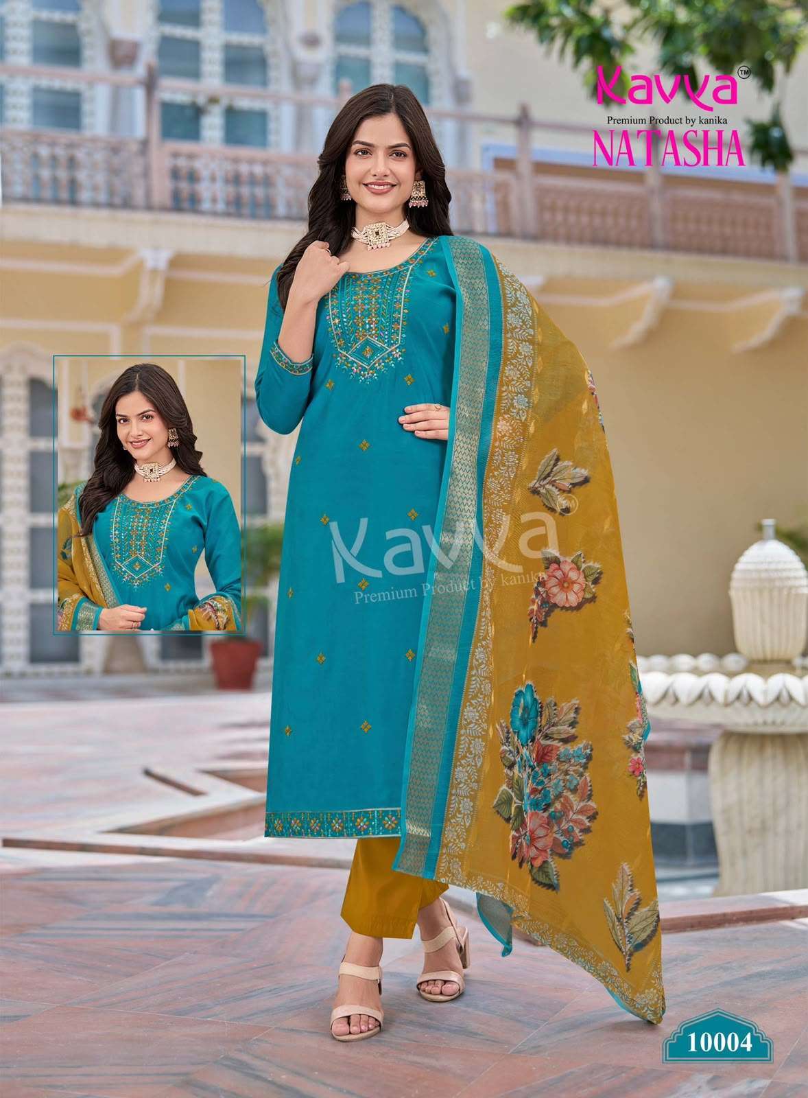 NATASHA VOL-10 SERIES 10001 TO 10010 BY KAVYA DESIGNER PRINTED AND WORK ROMAN SILK TOP WITH BOTTOM AND DUPATTA ARE AVAILABLE AT WHOLESALE PRICE
