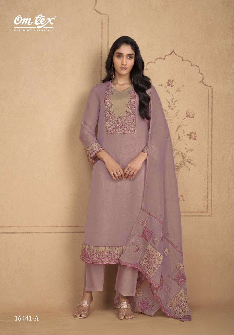 NICOLE SERIES 16441 BY OMTEX DESIGNER EMBROIDERY PATCH WORK SILK TISSUE SUITS ARE AVAILABLE AT WHOLESALE PRICE 