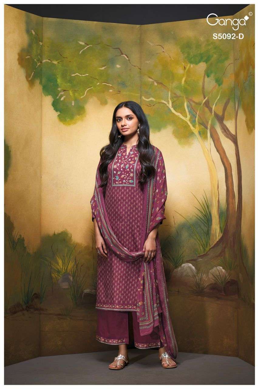 NIEVEKA SERIES 5092 BY GANGA DESIGNER PRINTED WITH HAND WORK AND HAND EMBROIDERY WORK COTTON SATIN SUITS ARE AVAILABLE AT WHOLESALE PRICE 