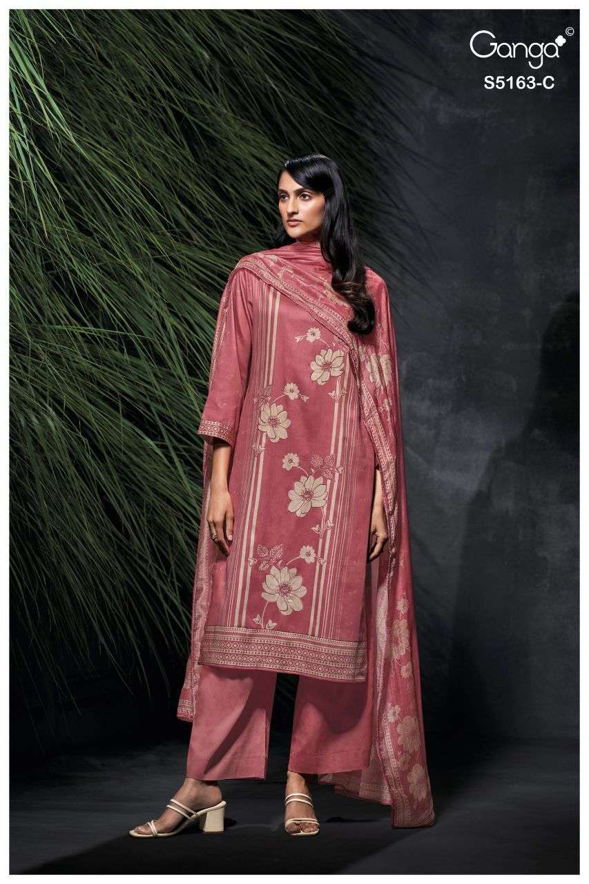 PAESYN SERIES 5163 BY GANGA DESIGNER PRINTED WITH HAND WORK AND HAND EMBROIDERY WORK COTTON SATIN SUITS ARE AVAILABLE AT WHOLESALE PRICE