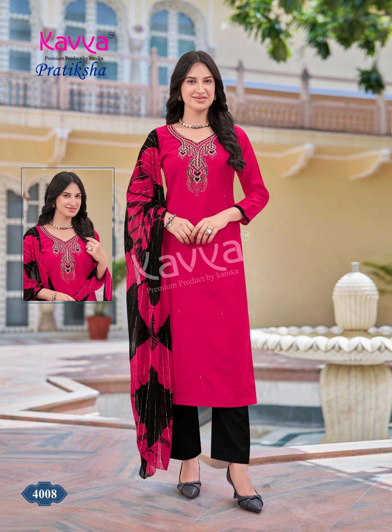 PRATIKSHA VOL-4 SERIES 4001 TO 4010 BY KAVYA DESIGNER HAND WORK VATICAN DYED TOP WITH BOTTOM AND DUPATTA ARE AVAILABLE AT WHOLESALE PRICE
