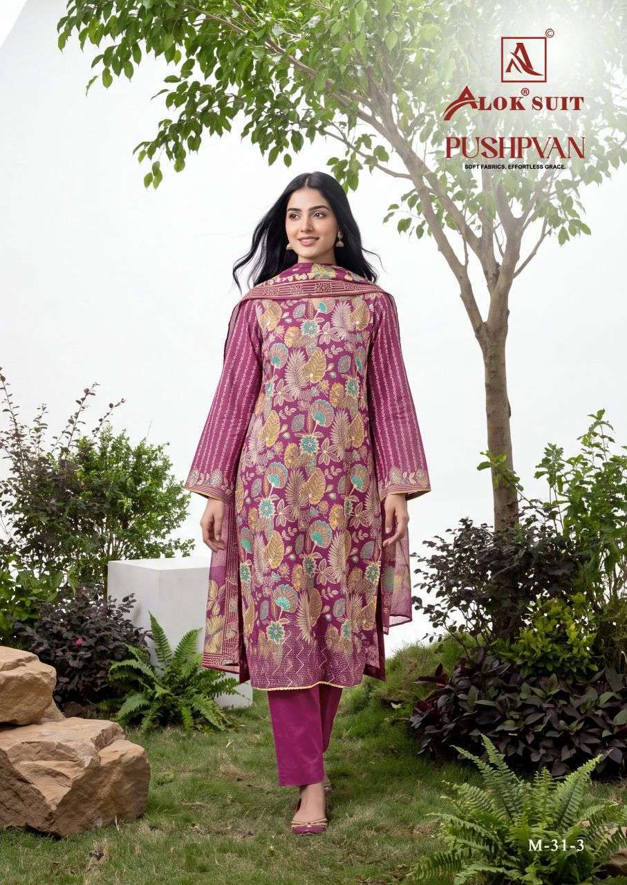 PUSHPVAN SERIES 1001 TO 1006 BY ALOK SUITS DESIGNER DISCHARGE PRINT AND HAND WORK MODAL SUITS ARE AVAILABLE AT WHOLESALE PRICE 