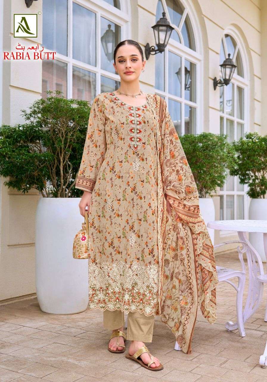 RABUA BUTT SERIES 3060 BY ALOK SUITS DESIGNER PRINTED AND EMBROIDERY WORK CAMBRIC COTTON SUITS ARE AVAILABLE AT WHOLESALE PRICE