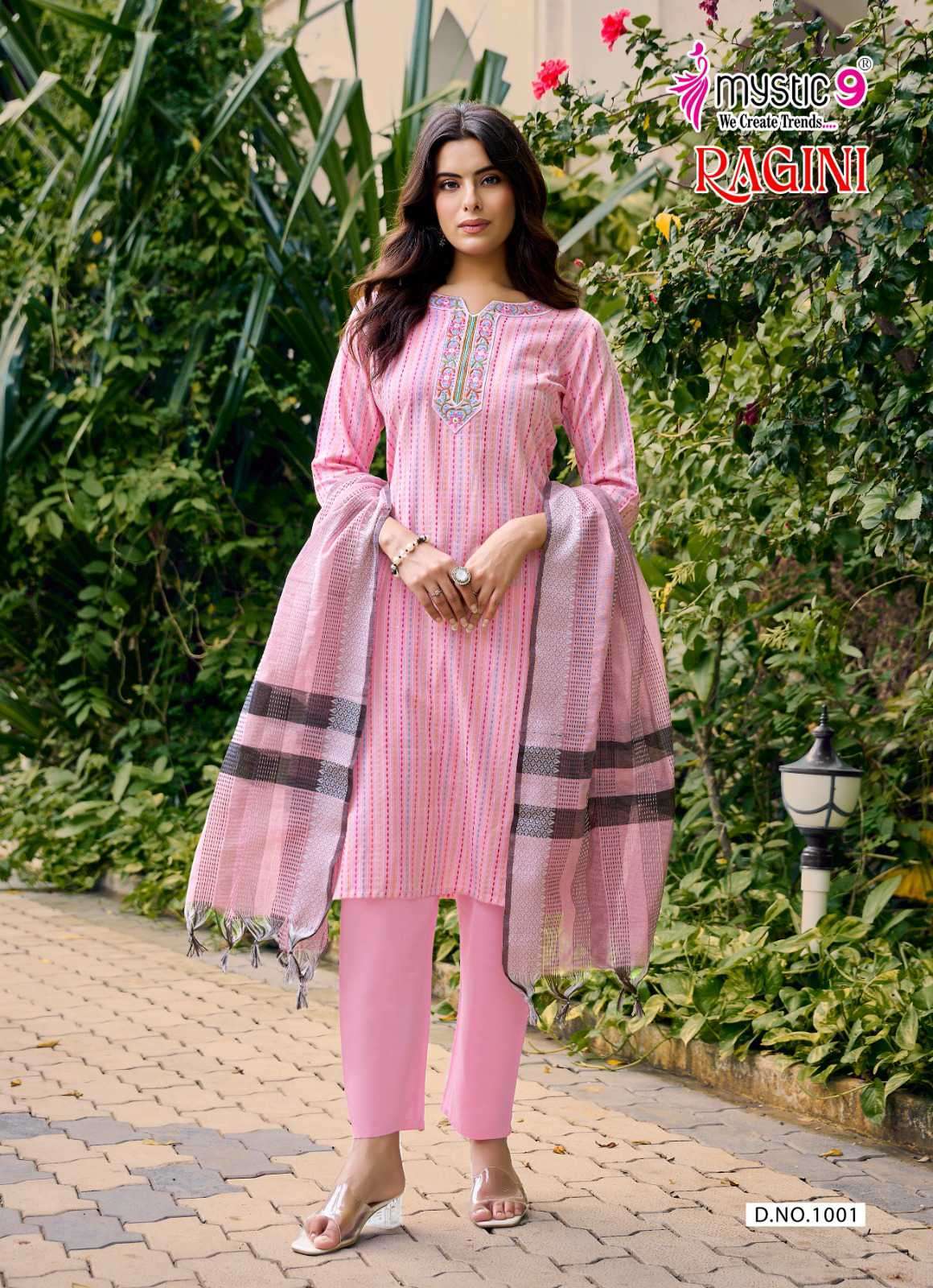 RAGINI VOL-1 SERIES 1001 TO 1008 BY MYSTIC 9 DESIGNER EMBROIDERY WORK HANDLOOM COTTON DOBBY KURTI WITH BOTTOM AND DUPATTA ARE AVAILABLE AT WHOLESALE PRICE