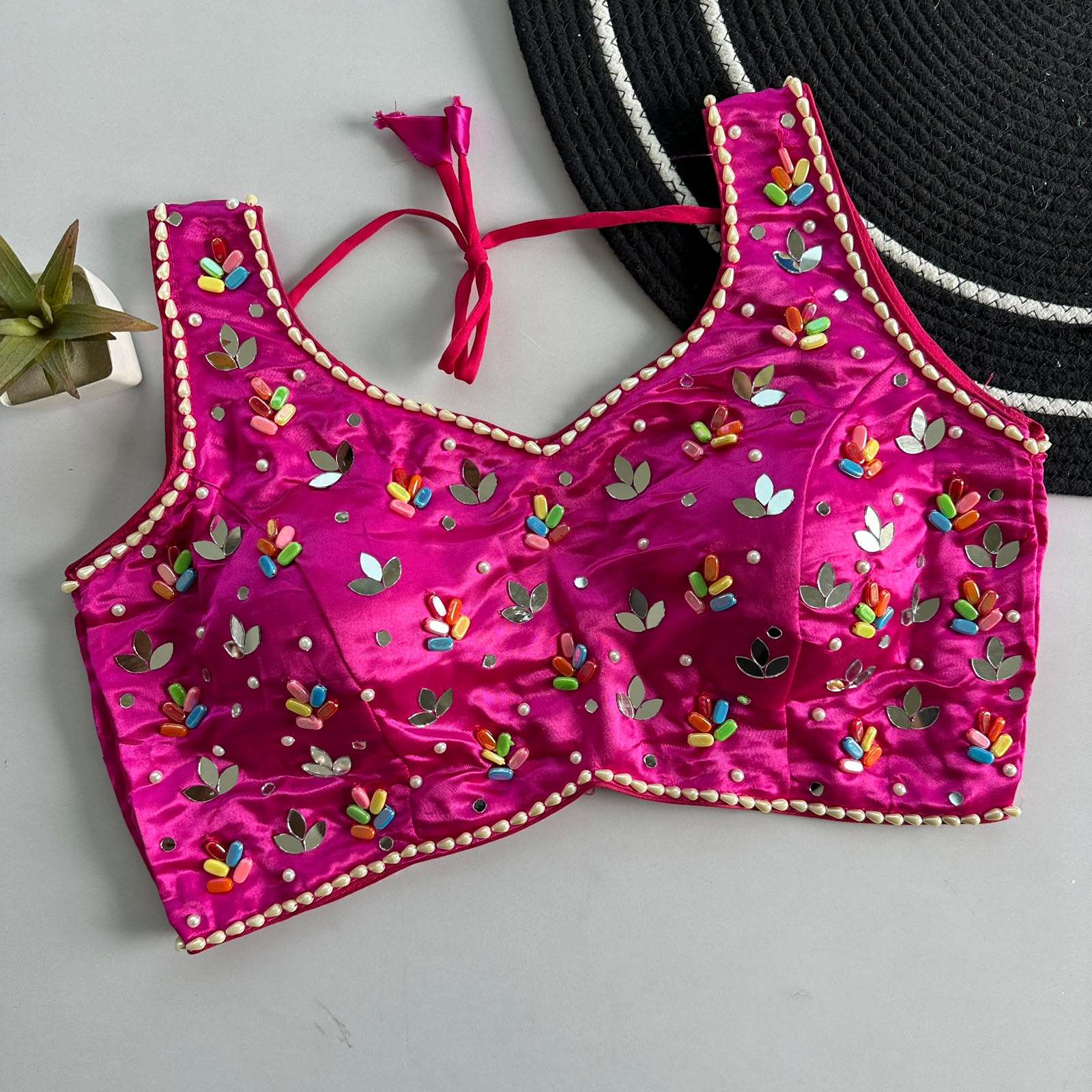READYMADE BLOUSE SERIES 482 DESIGNER REAL MIRROR AND MOTI WORK SILK READYMADE BLOUSE ARE AVAILABLE AT WHOLESALE PRICE 