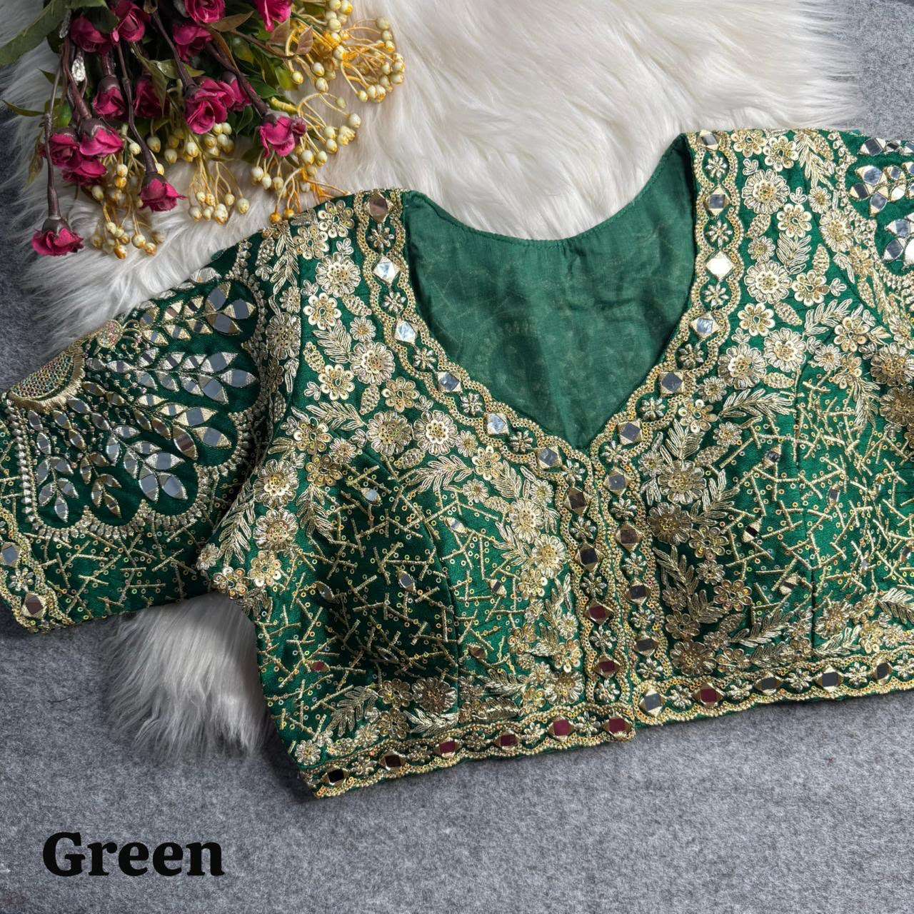 READYMADE BLOUSE SERIES 486 DESIGNER 3D PEACOCK HEAVY HAND REAL MIRROR WORK SOFT ITALIAN SILK READYMADE BLOUSE ARE AVAILABLE AT WHOLESALE PRICE
